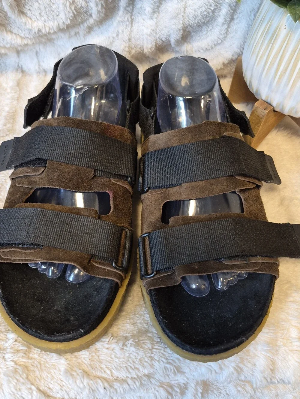 Clarks Brown and Black Men’s Strapped Sandals with Yellow Sole